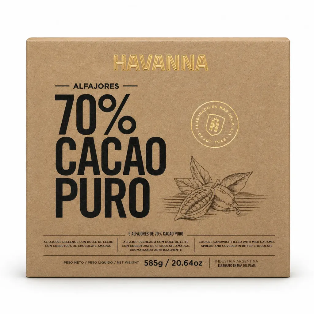 ALFAJOR HAVANNA 70 % CACAO PURO 9 unidades