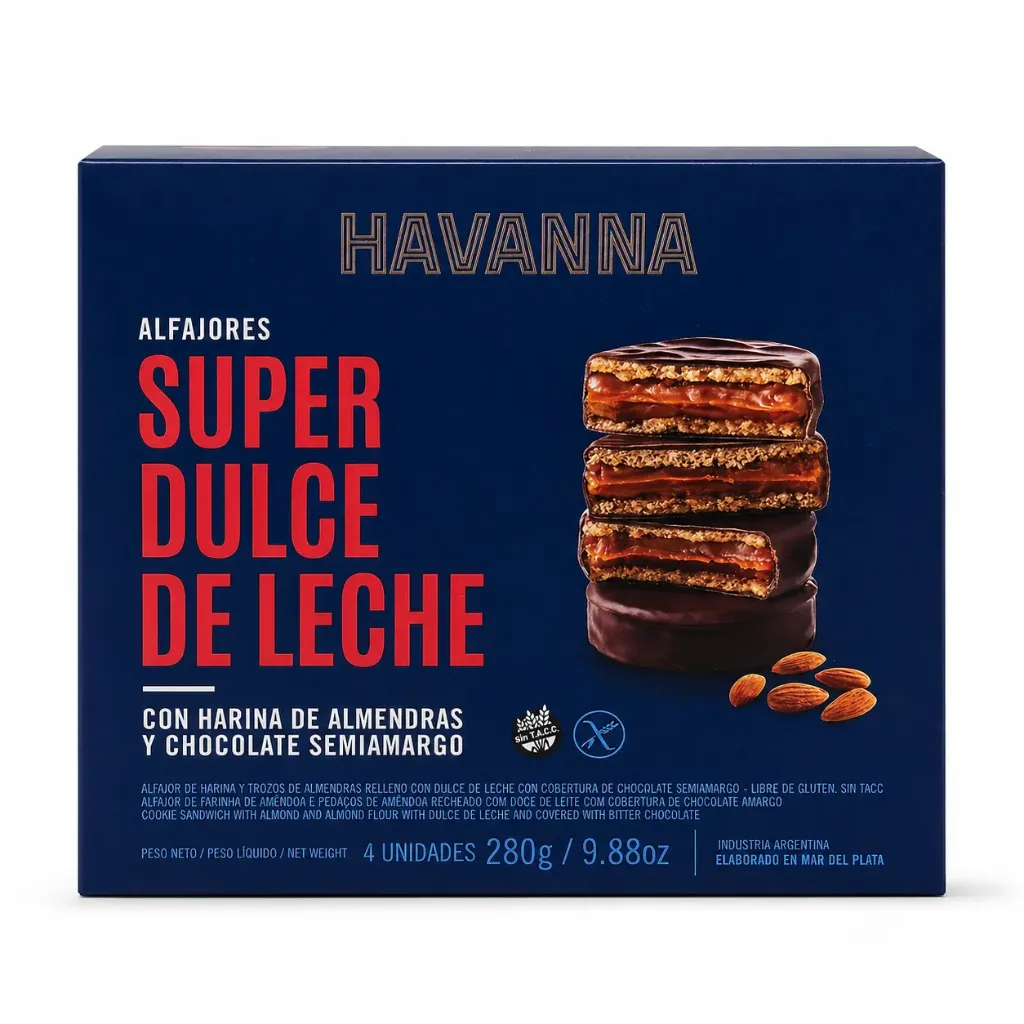ALFAJOR HAVANNA SUPER DULCE DE LECHE  4 unidades.